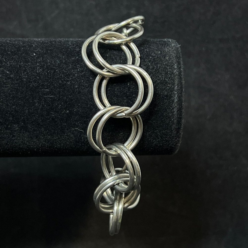 Vintage Silver Tone Round Link Bracelet With Toggle Clasp (4051)